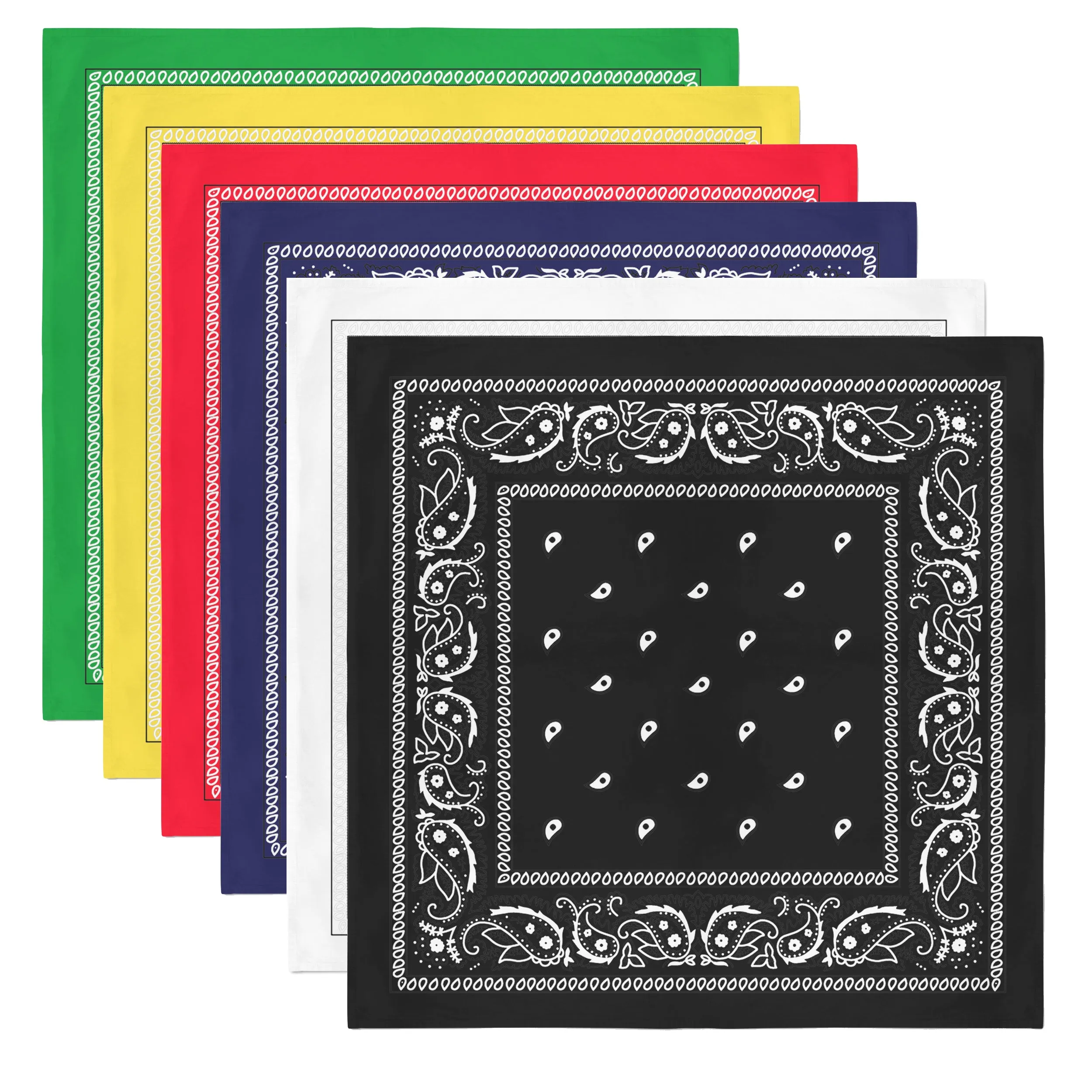 6 Pack XL Polyester Paisley Bandanas - Fast FREE Shipping