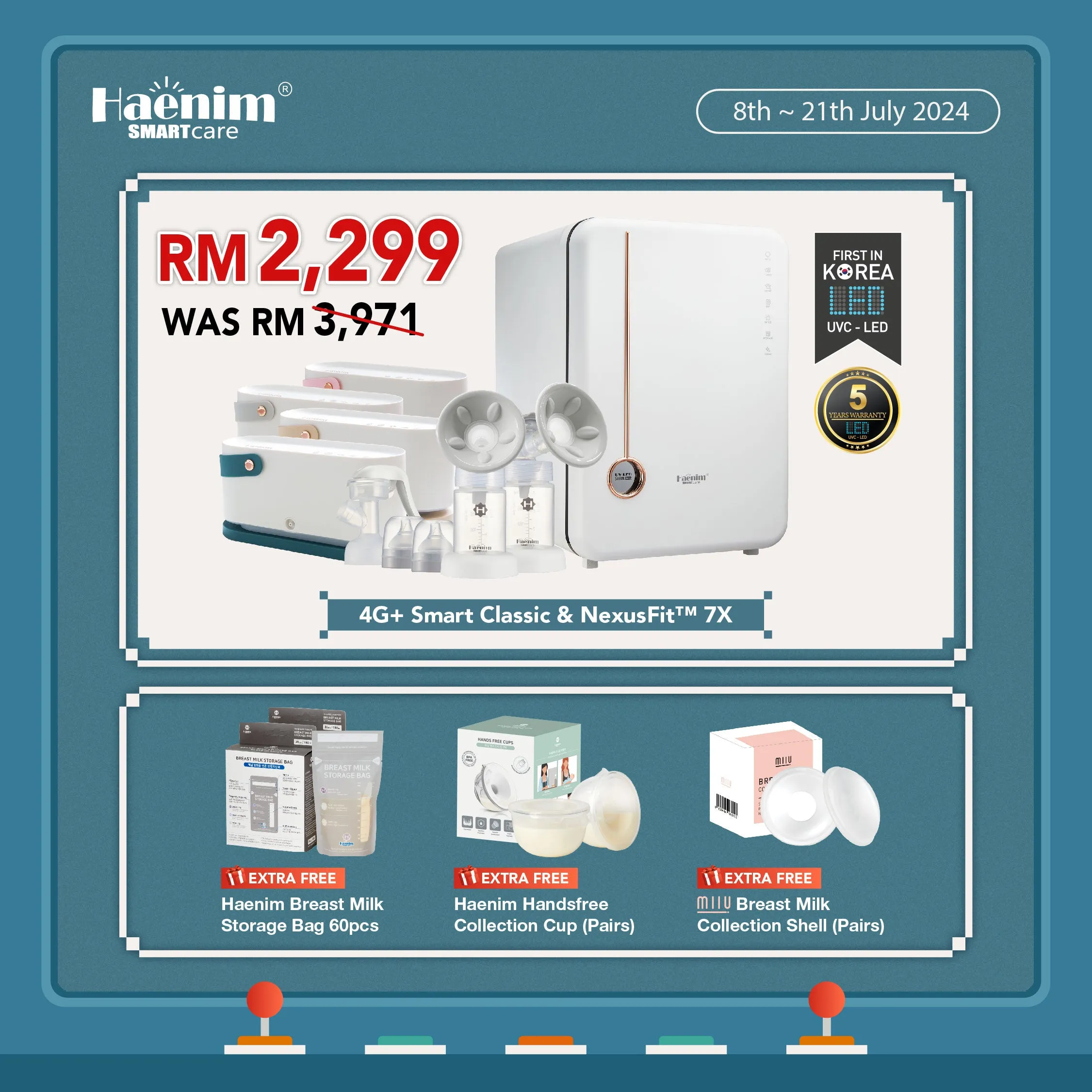 [COMBO D] Haenim NexusFit™ 7X Handy Hospital Grade Electric Breast Pump & 4G  Smart Classic Haenim UVC-LED Electric Sterilizer