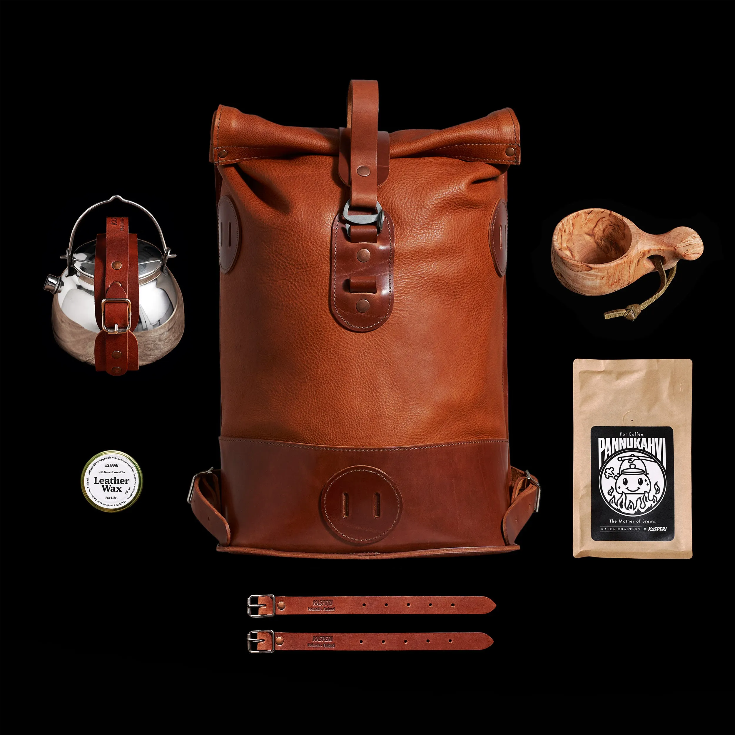 Small Fold Top – Leather Backpack in Honey & Brown
